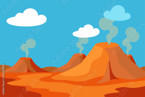 volcanic landscape with steam vents  bubbling mud 