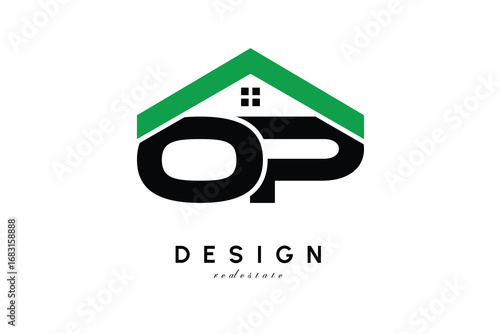 OP Letter Logo – Green Roof House Monogram for Real Estate & Home Branding