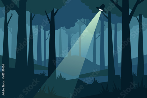 misty forest with a single beam of light piercing 