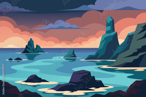 rocky coast with sea stacks  tidal pools  and a dr