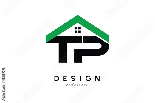 TP Letter Logo – Green Roof House Monogram for Real Estate & Home Branding