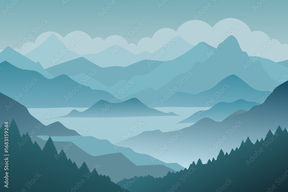 Fototapeta premium dense fog covering a valley with only the tops of
