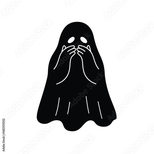 Shy ghost covering mouth with hands black white