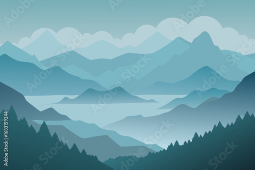 dense fog covering a valley  with only the tops of