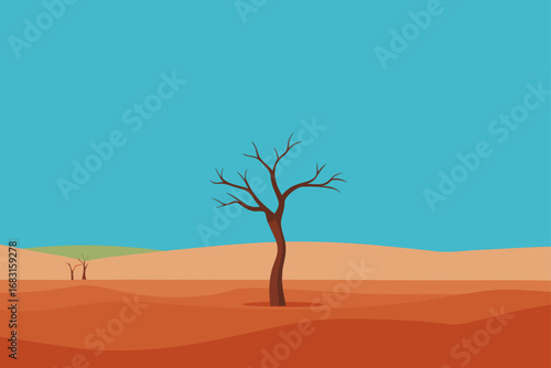 arid desert with a single  resilient tree against 