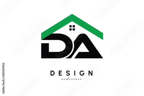 DA Letter Logo – Green Roof House Monogram for Real Estate & Home Branding