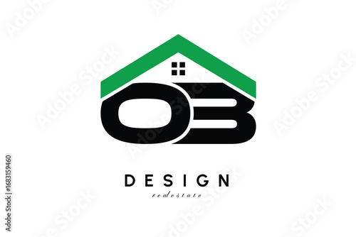 OB Letter Logo – Green Roof House Monogram for Real Estate & Home Branding