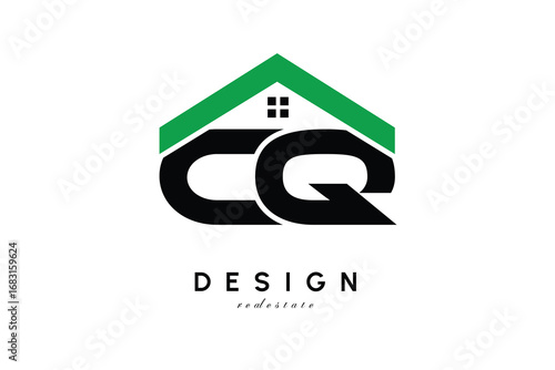 CQ Letter Logo – Green Roof House Monogram for Real Estate & Home Branding