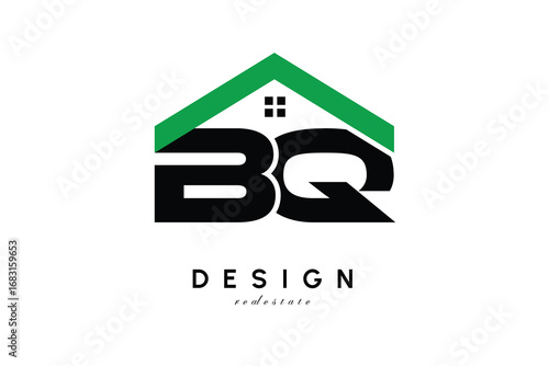 BQ Letter Logo – Green Roof House Monogram for Real Estate & Home Branding