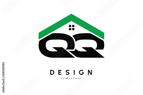 QQ Letter Logo – Green Roof House Monogram for Real Estate & Home Branding