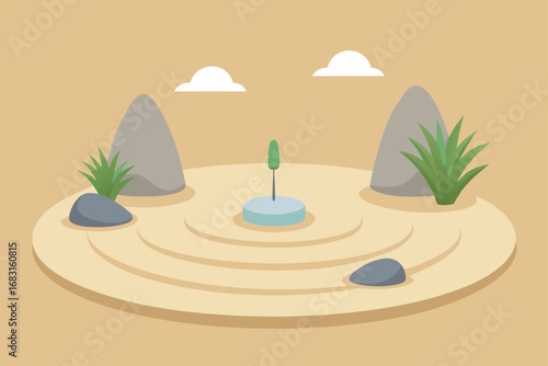 a peaceful zen garden with raked sand  rocks  and 