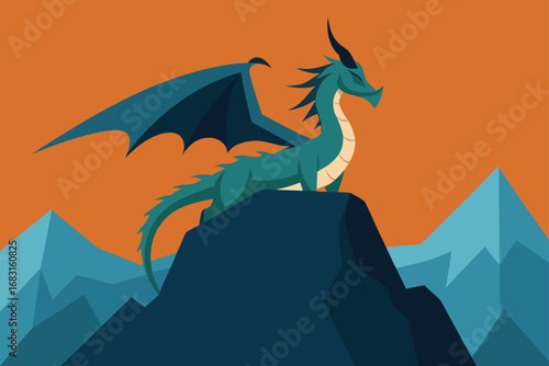 a majestic dragon perched atop a jagged mountain p