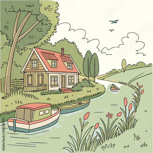 landscape with houses and trees