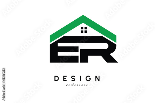 ER Letter Logo – Green Roof House Monogram for Real Estate & Home Branding