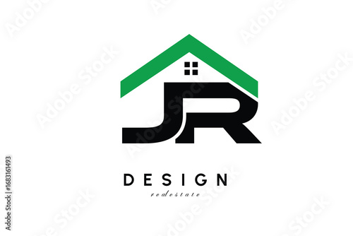 JR Letter Logo – Green Roof House Monogram for Real Estate & Home Branding