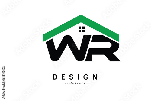 WR Letter Logo – Green Roof House Monogram for Real Estate & Home Branding