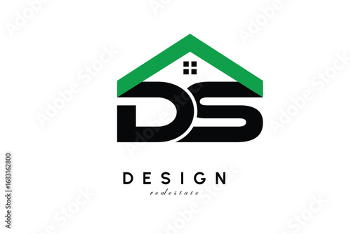 DS Letter Logo – Green Roof House Monogram for Real Estate & Home Branding