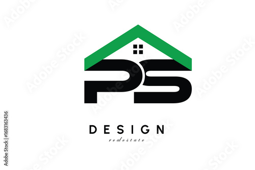 PS Letter Logo – Green Roof House Monogram for Real Estate & Home Branding