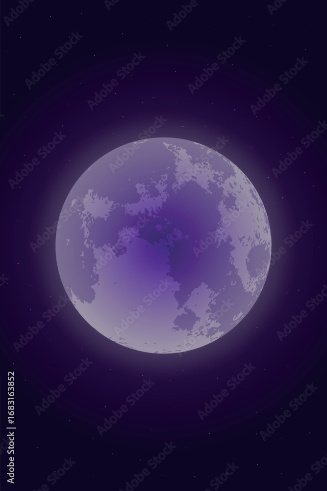 Fototapeta premium Full orange moon on starry sky. Background with moon on night sky. Icon of moon. Decorative element for Halloween, space theme, education matherials, kids decorations. Flat design.Vector illustration.