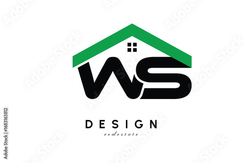 WS Letter Logo – Green Roof House Monogram for Real Estate & Home Branding
