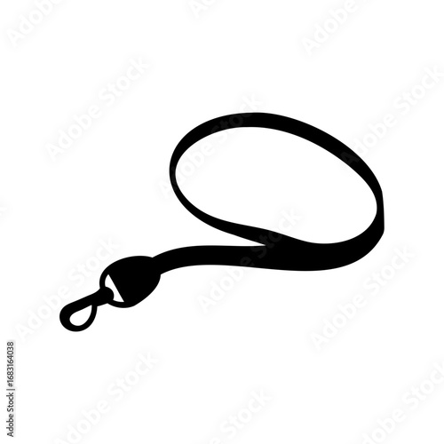 Isolated Black Lanyard with Swivel Hook on a White Background