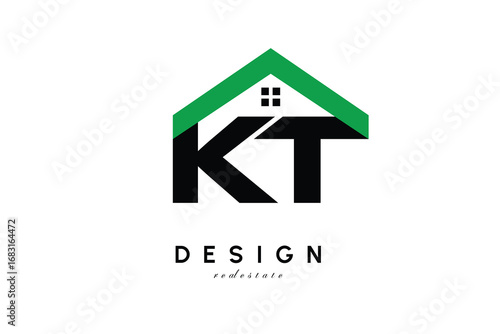 KT Letter Logo – Green Roof House Monogram for Real Estate & Home Branding