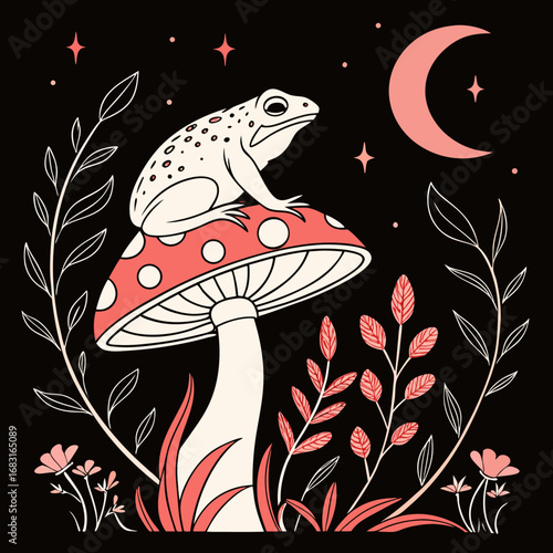 vector illustration of mushroom and frog