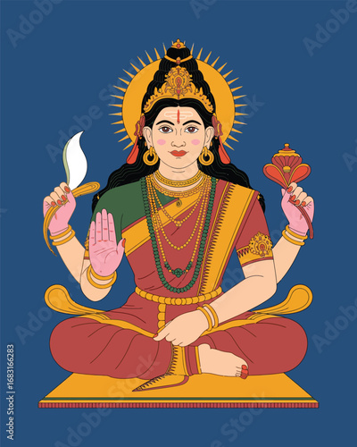 Goddess Parvati Illustration Hindu Festival Worship of Gauri Mata