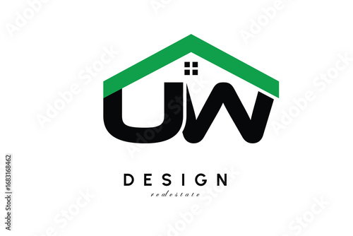 UW Letter Logo – Green Roof House Monogram for Real Estate & Home Branding