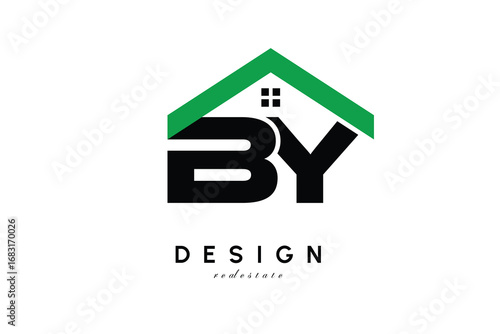BY Letter Logo – Green Roof House Monogram for Real Estate & Home Branding