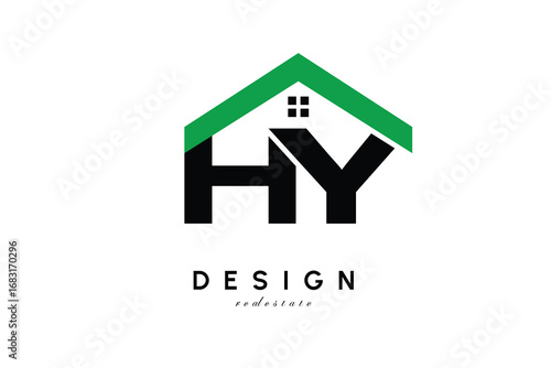 HY Letter Logo – Green Roof House Monogram for Real Estate & Home Branding