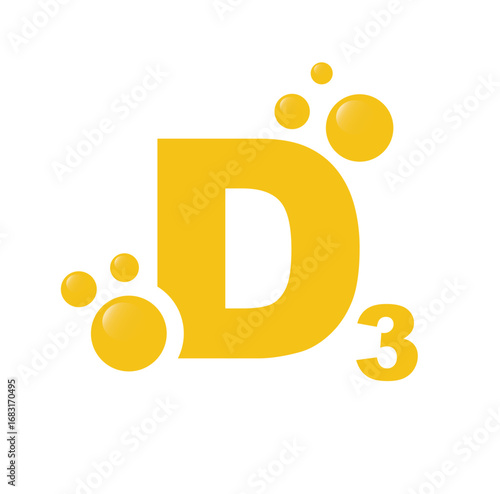 Vitamin D3 gold shining pill, capsule - icon, vector.