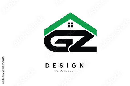 GZ Letter Logo – Green Roof House Monogram for Real Estate & Home Branding