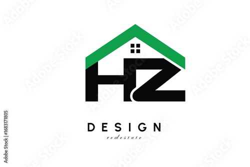 HZ Letter Logo – Green Roof House Monogram for Real Estate & Home Branding
