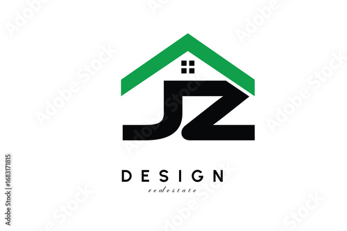 JZ Letter Logo – Green Roof House Monogram for Real Estate & Home Branding