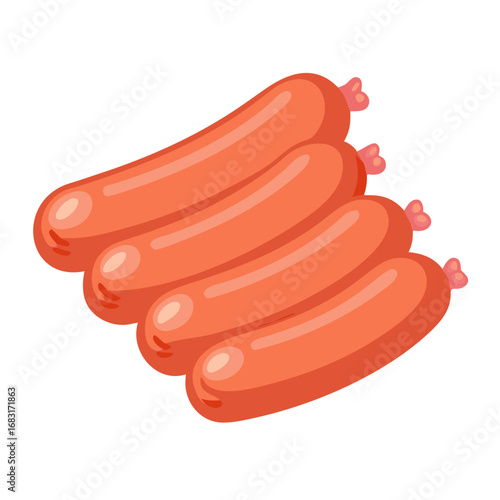 Bunch of delicious cartoon sausages. Boiled sausages for the store. Cartoon sausage vector on isolated background. Meat products in children's flat ... See More
