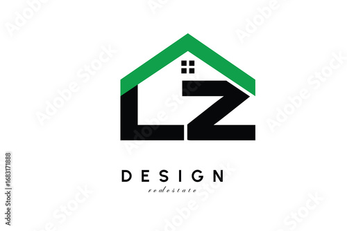 LZ Letter Logo – Green Roof House Monogram for Real Estate & Home Branding