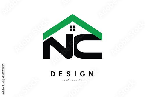 NC Letter Logo – Green Roof House Monogram for Real Estate & Home Branding