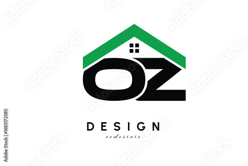 OZ Letter Logo – Green Roof House Monogram for Real Estate & Home Branding