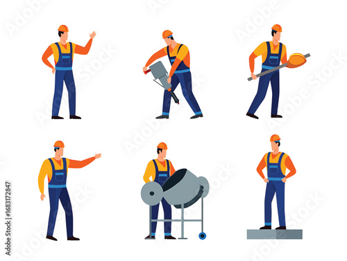 Construction Worker Illustrations Diverse Activities and Poses