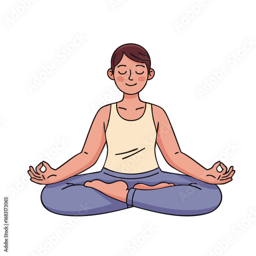 Serene individual practicing mindfulness meditation in a classic lotus yoga position for calm and spiritual balance