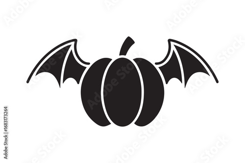 Bat-Winged Pumpkin Silhouette for Spooky Halloween Design