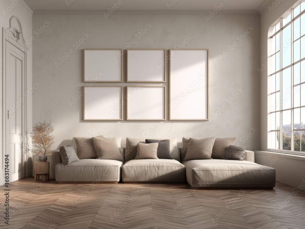 Fototapeta premium A living room with a couch and a window