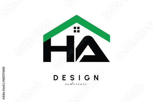 HA Letter Logo – Green Roof House Monogram for Real Estate & Home Branding