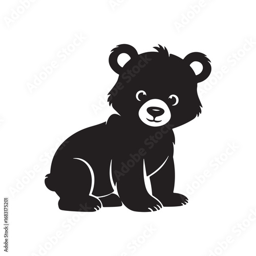 Cute Black Bear Cub Sitting with a Smiling Face Silhouette Icon