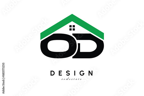 OD Letter Logo – Green Roof House Monogram for Real Estate & Home Branding