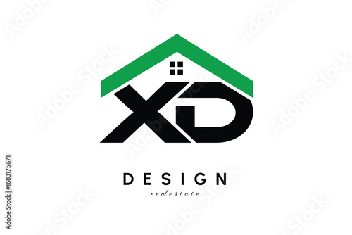 XD Letter Logo – Green Roof House Monogram for Real Estate & Home Branding