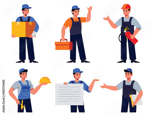 Vector Set of Male Worker Characters in Various Professional Uniforms
