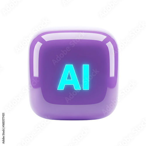 A vibrant purple button displaying the letters 