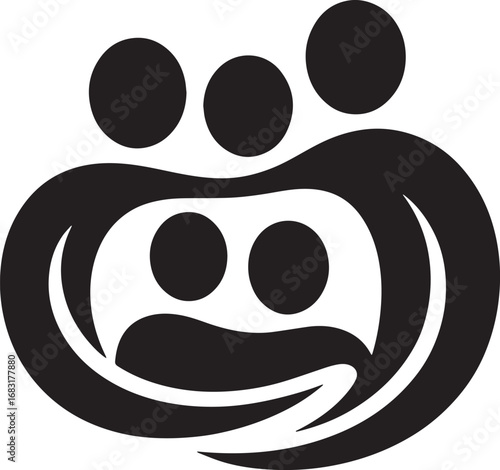 Community Support and Family Care Icon Group of People Holding Hands in Circle Symbol